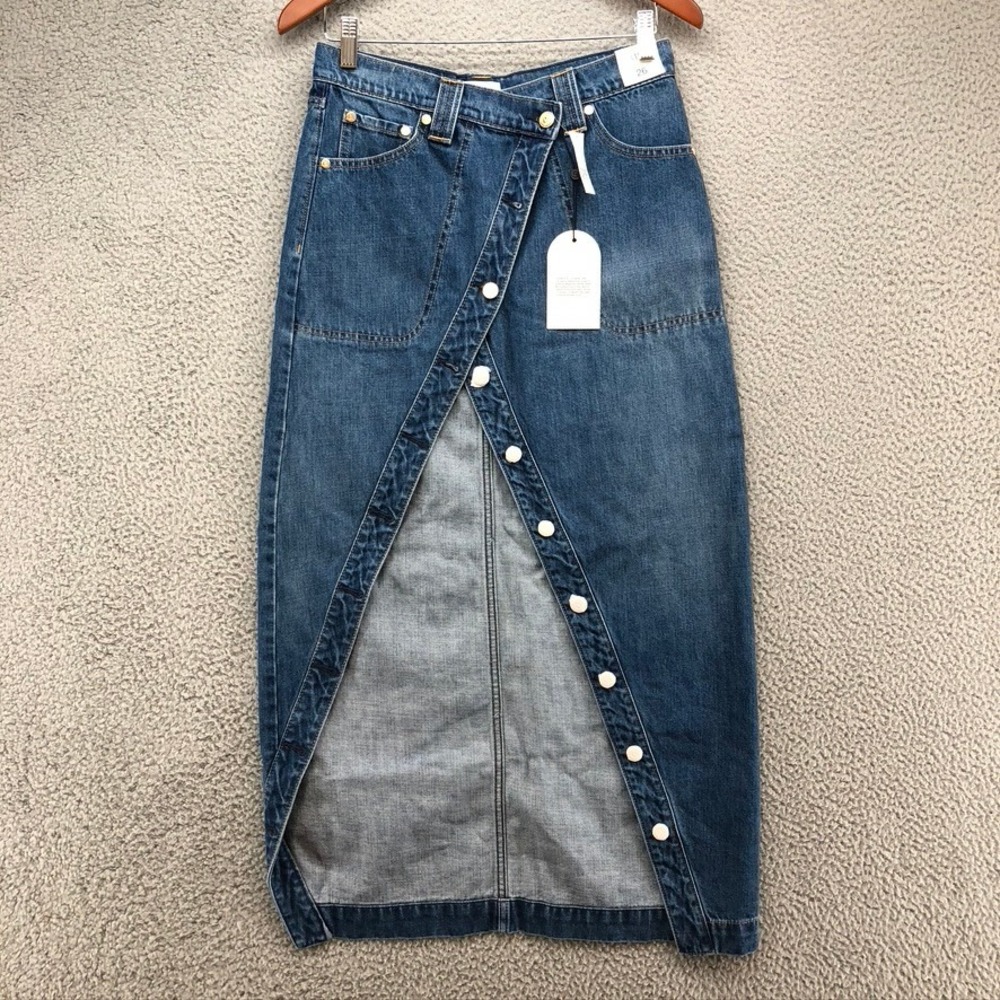 Gap Denim Maxi Skirt Womens 26 2 Blue Asymmetrical Button Wrap‎ Slit Going Out